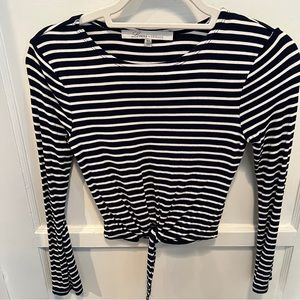 Navy and white striped cropped top with tie front